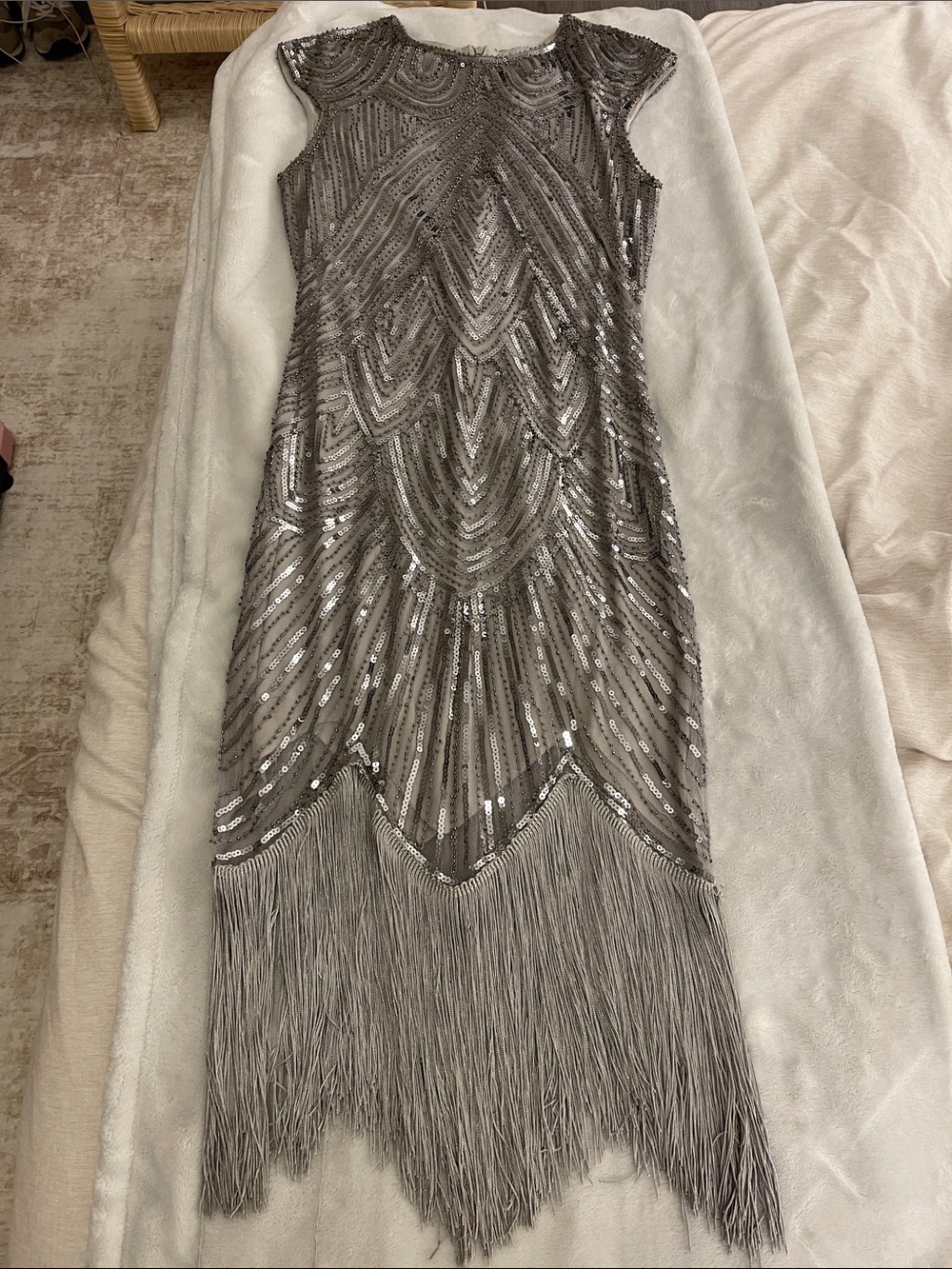 Women's Silver Sequin Fringe Dress